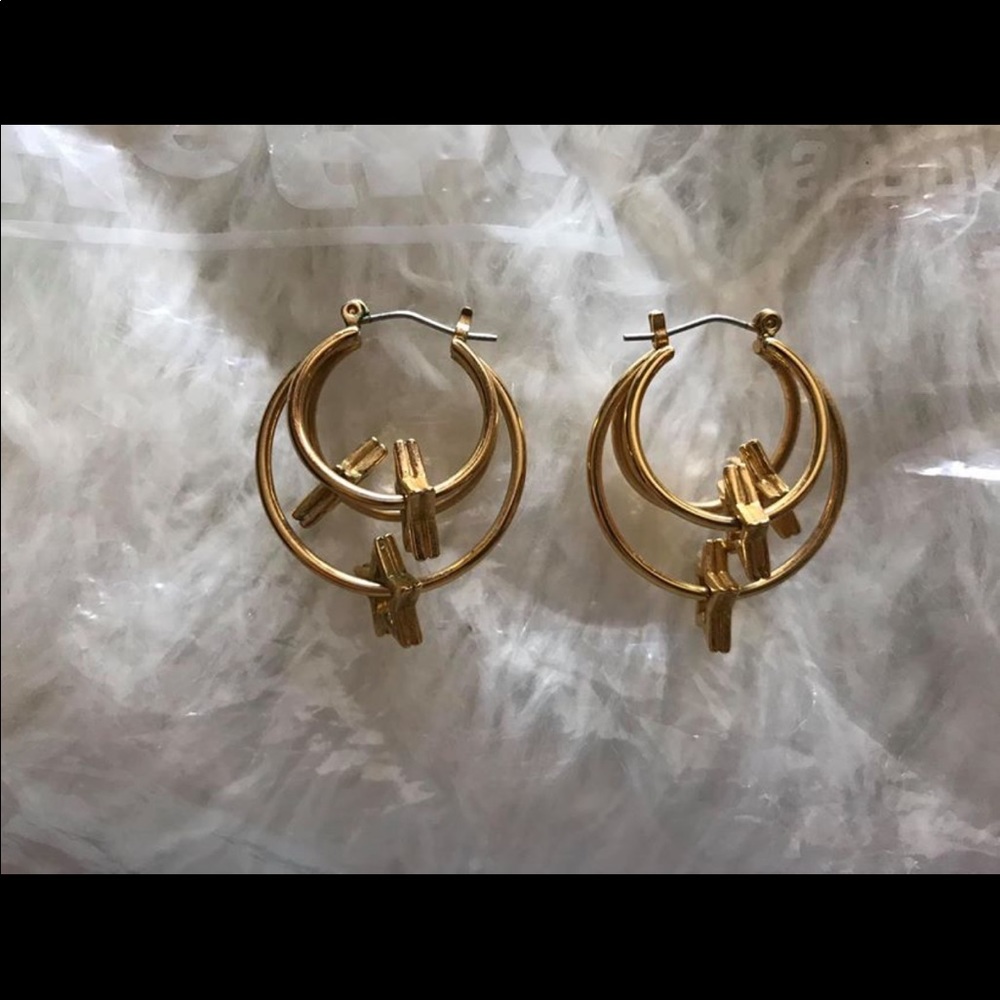 Gold Plated Moving Stars Mini Double Hoops